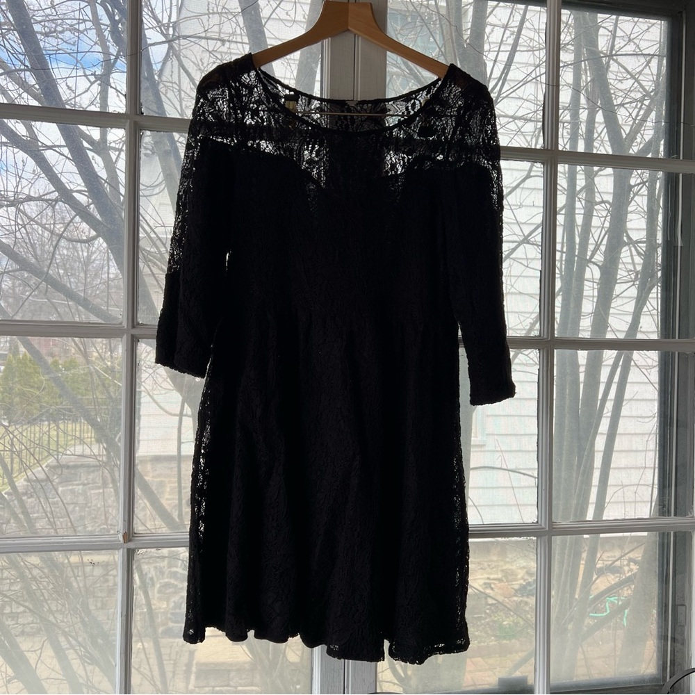 Free People Black Lace Long Sleeve Dress